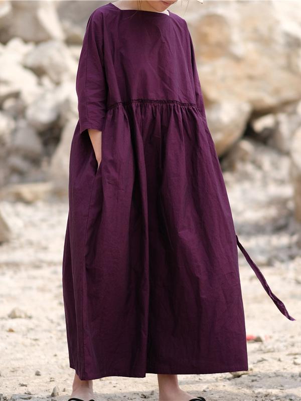 Casual Literary Square-cut Collar Long Dress