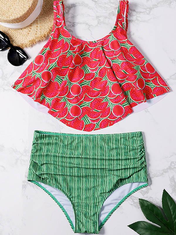 Falbala Ruched High Waisted Bikini Set