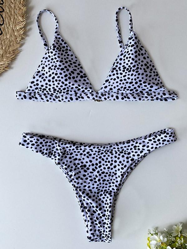 Leopard Print Triangles Split Bikini Swimsuit