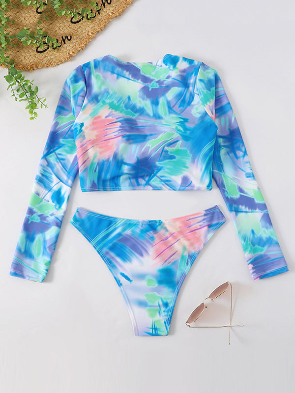 Tie-Dyed Long Sleeves Bikini Swimsuit