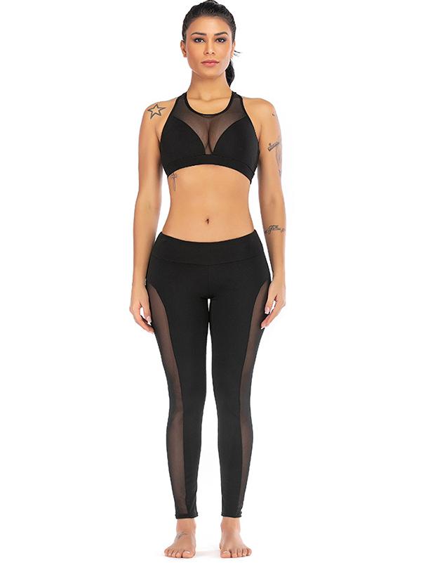 Mesh Racerback Tanks And High Waist Leggings Suits