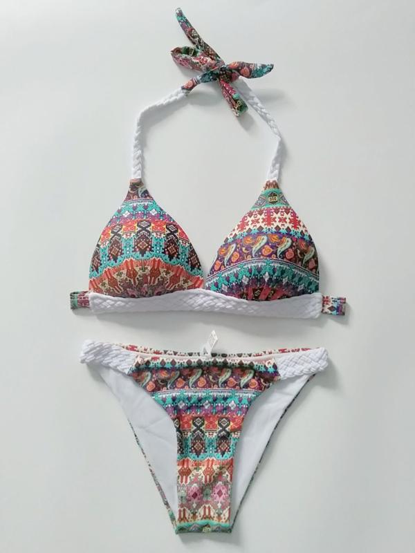 Ethnic Printed Split-Joint Bandage Split Bikini Swimsuit