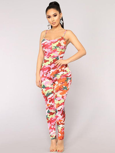 Spaghetti-neck Printed Jumpsuits