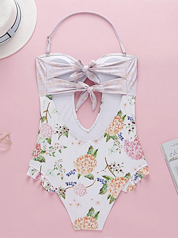 Sexy Bandeau Print One-piece Swimsuit