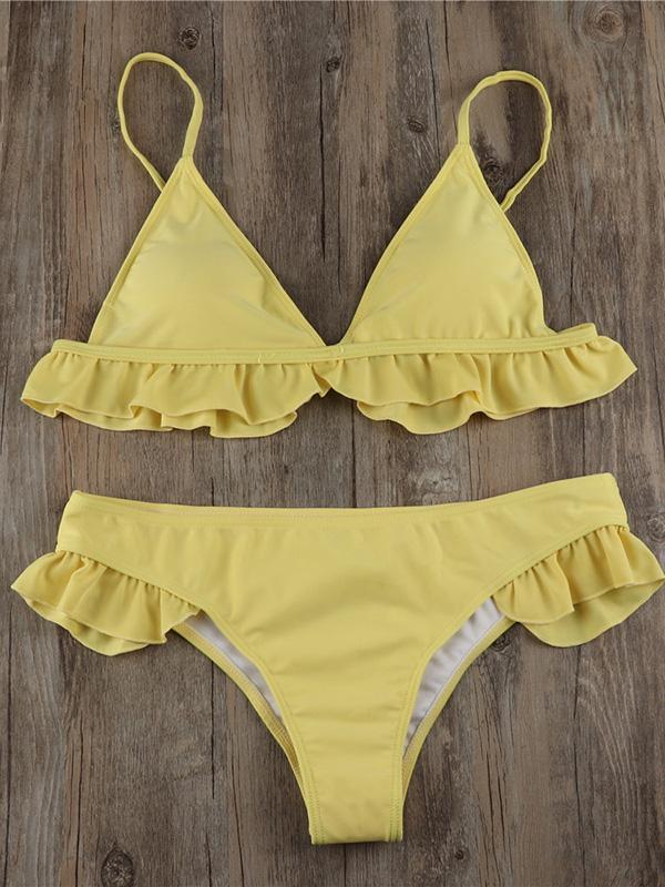 Ruffle Plain Bikinis Swimwear