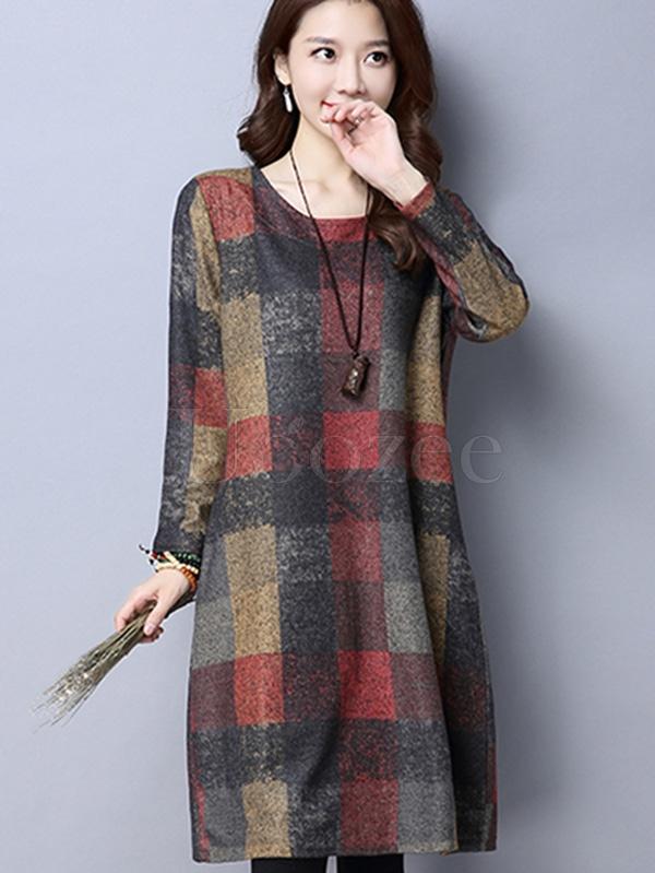 Retro Plaid Thicken Woolen Mini Dress