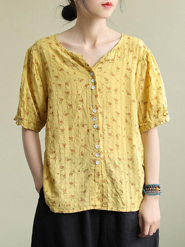 Original Floral Short Sleeve Blouse Tops