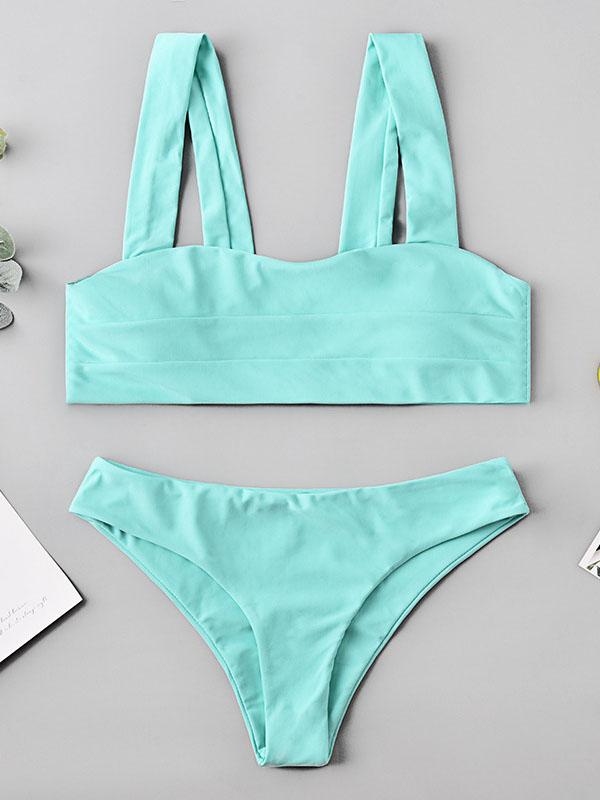 Sexy Strapless Solid Color Split Bikini Swimsuit