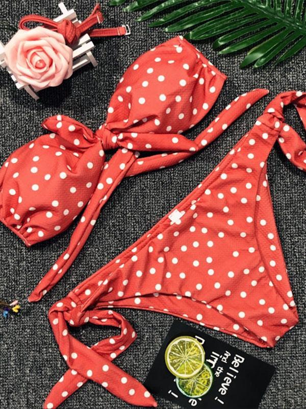 Knot Polka-dot Bikinis Swimwear