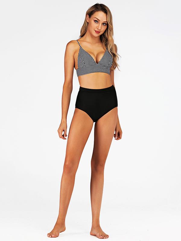 Plaid Empire Backless Bikini Swimwear