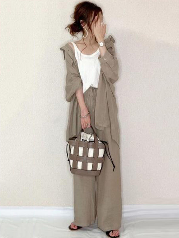 Original Solid Color Outerwear+Wide-Leg Pants Suits