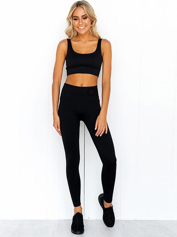 Solid Tank And Leggings Quick-drying Yoga Suits