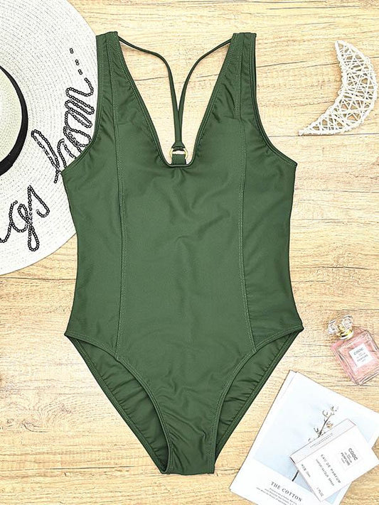 Solid Color One-Piece Swimsuit