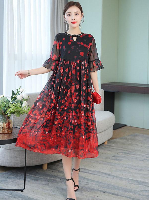 Loose Oversize Printed Polka-Dot Dress