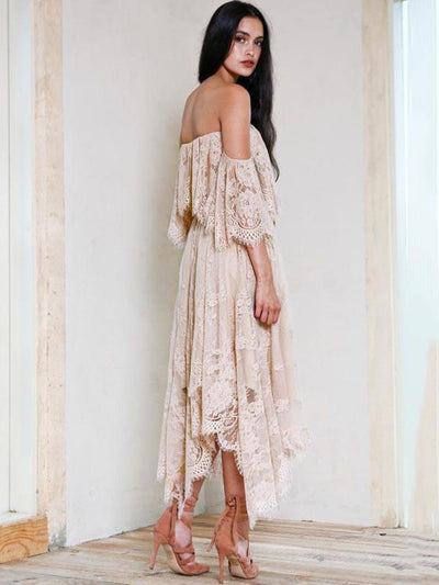 Asymmetric Lace Split-joint Off-the-shoulder Maxi Dress