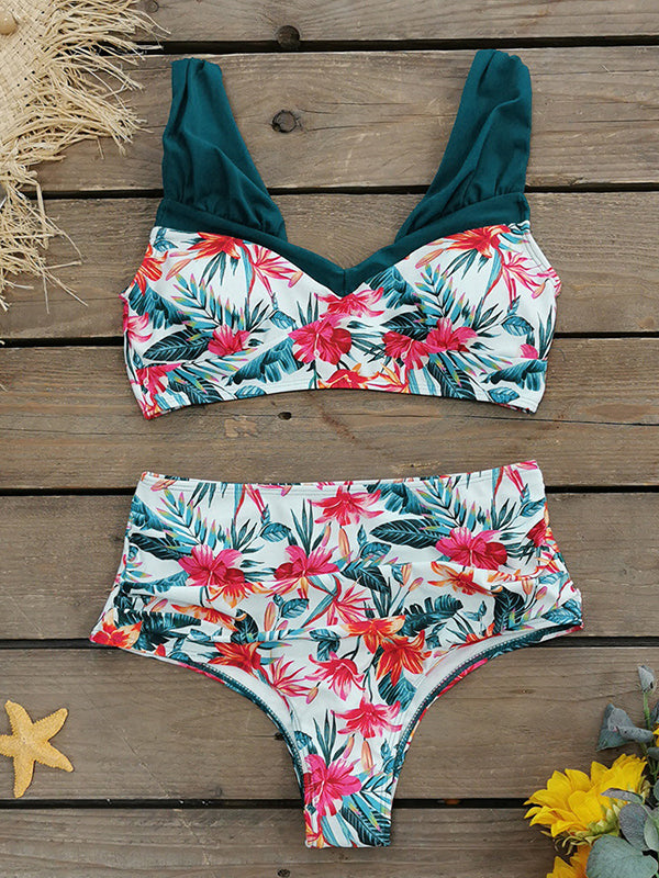 Floral Printed High-Waisted Bikini Swimsuit