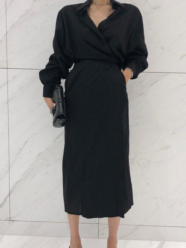 Asymmetric Solid Office Blouse Dress