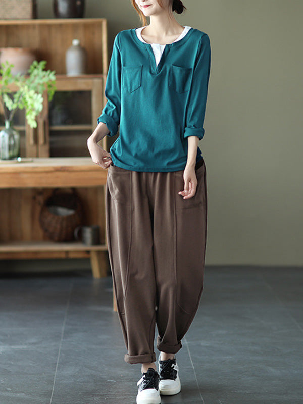 Simple Solid Color Empire Waisted Loose Harem Pants