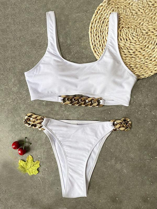 Sexy Vest Big Chain Split Type Bikini Swimsuit