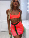 Buckle Solid U Neck Tanks And Wrapped Skirt Suits