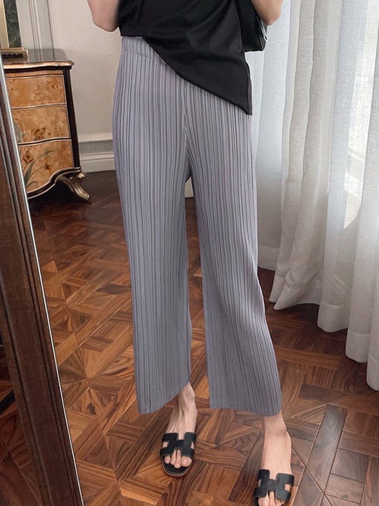 Simple Solid Color Empire Waisted Column Loose Ninth Wide-Leg Pants