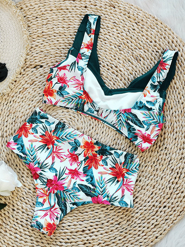 Floral Printed High-Waisted Bikini Swimsuit