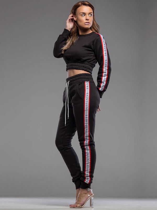 Letter Printed Drawstring Sweatershirt And Pants Sport Suits