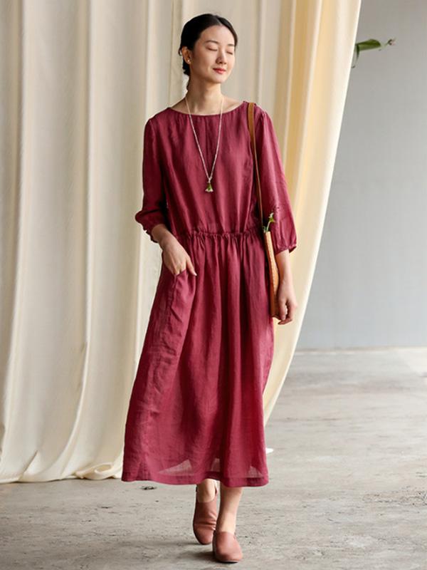 Loose Literary Ramie Cotton Long Dress