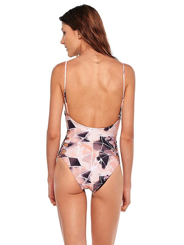 Sexy V-Neck Backless Spaghetti-Neck Printing One-Piece Swimwear