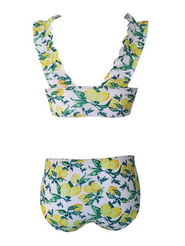 Ruffled  Floral-Print Split Bikini Swimsuit