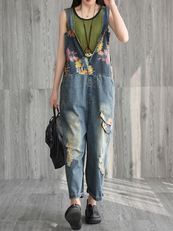 Retro Literary Printed Jumpsuit