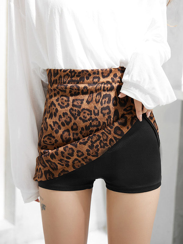 Urban Leopard Split-Joint Zipper A-Line Short Skirt