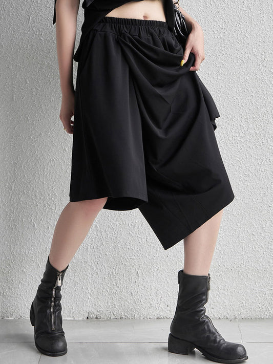 Cool Girl Black Asymmetric Elastics Wide Leg Pants