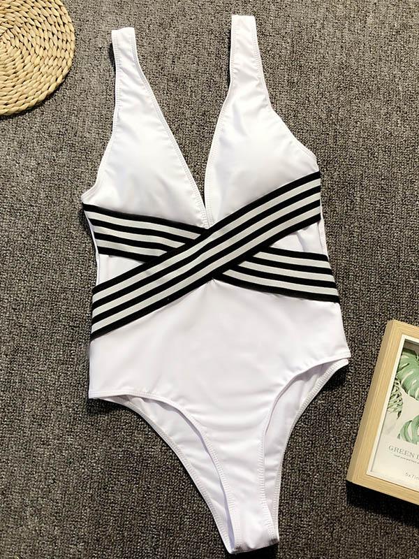 Hollow Striped One-piece Swimwear