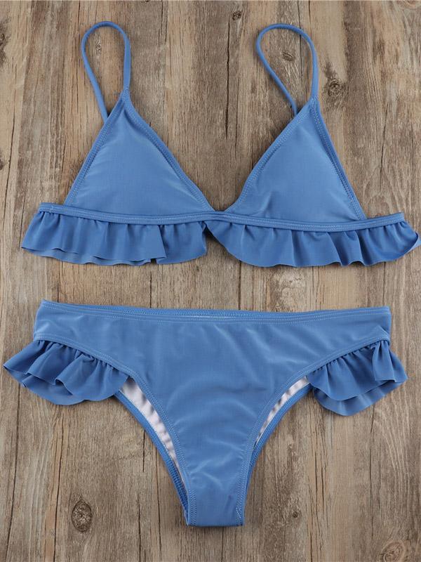 Ruffle Plain Bikinis Swimwear