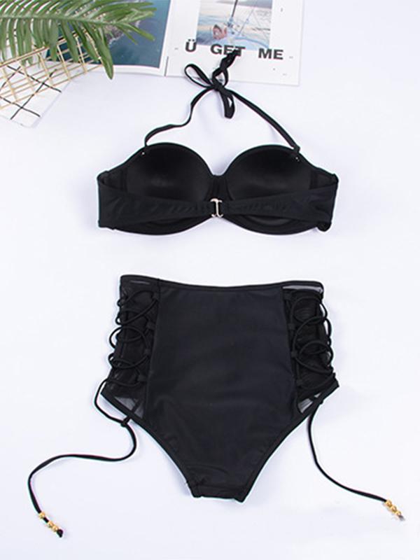 Plain Black Bandeau Bikini Swimsuit