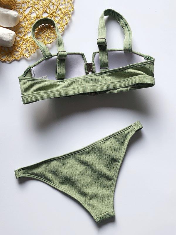 Sexy V-Neck Strapless Front Button Split Type Bikini Swimsuit