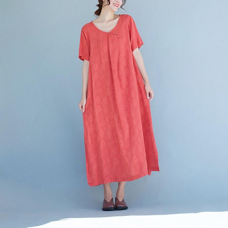 Women Cotton linen  short sleeve dress