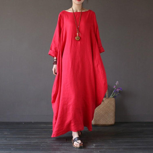 Women summer printing cotton linen loose dress