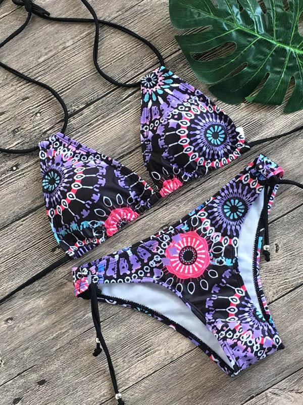 Sexy Lace-up Printed Bikini Set