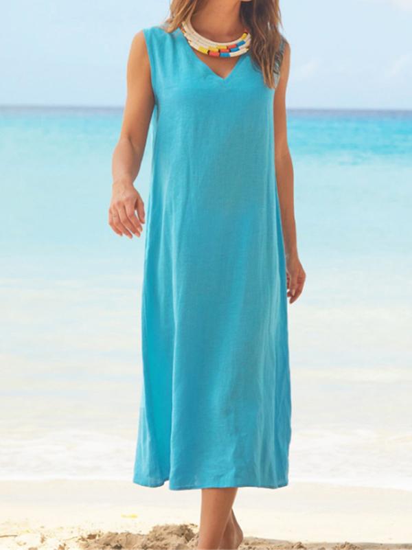 Casual Solid V-neck Sleeveless Maxi Dresses