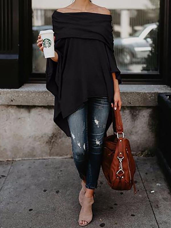 Off-the-shoulder Asymmetric Blouses&shirts Tops