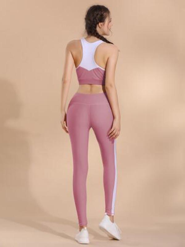 Two Tone Racerback Sports Bra And Leggings Suits