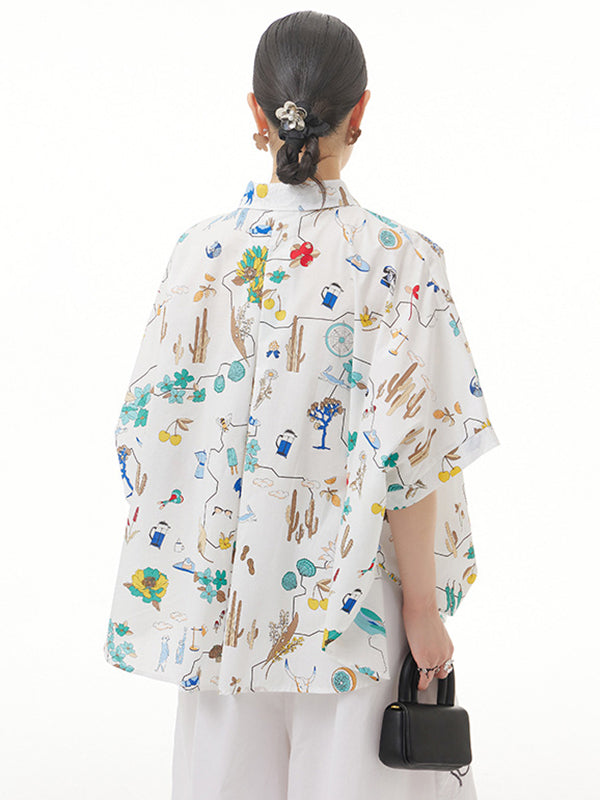 Simple Loose Cartoon Printed Blouse