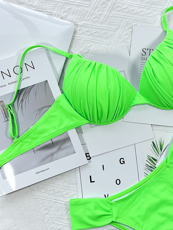 Fluorescent Solid Color Bikini Swimsuit