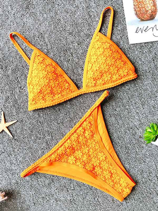 Sexy Triangles Braiding Lace Split Bikini Swimsuit