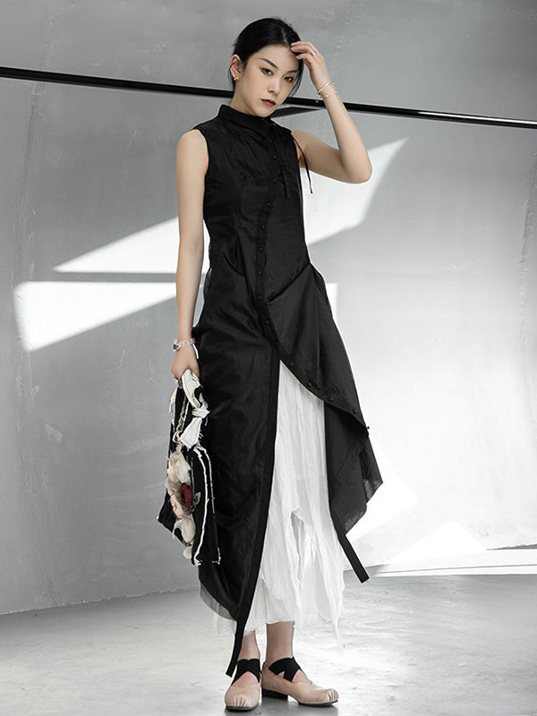 Original Sleeveless Irregularity Split-Joint Gauze Dress