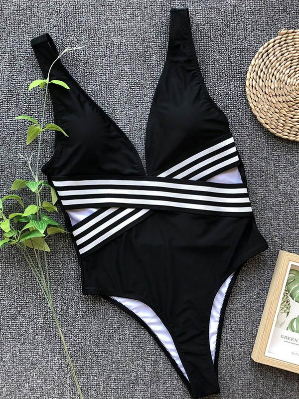 Hollow Striped One-piece Swimwear