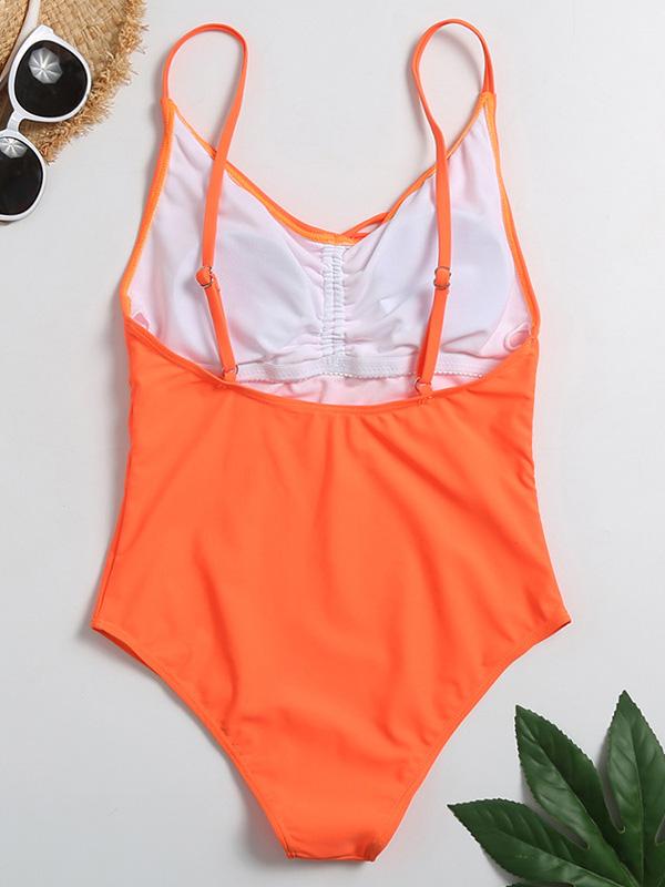 Solid Color Ruffled  One-Piece Swimwear