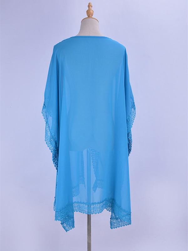 Asymmetric Lacy Split-joint Mini Kaftan Cover-up